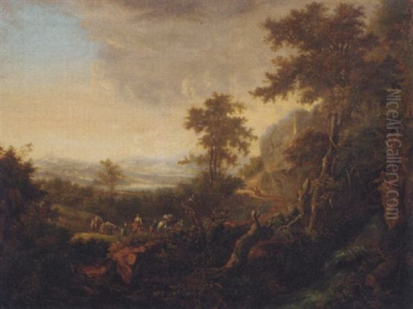 An Extensive River Landscape With Travellers On A Hillside Path - view 1