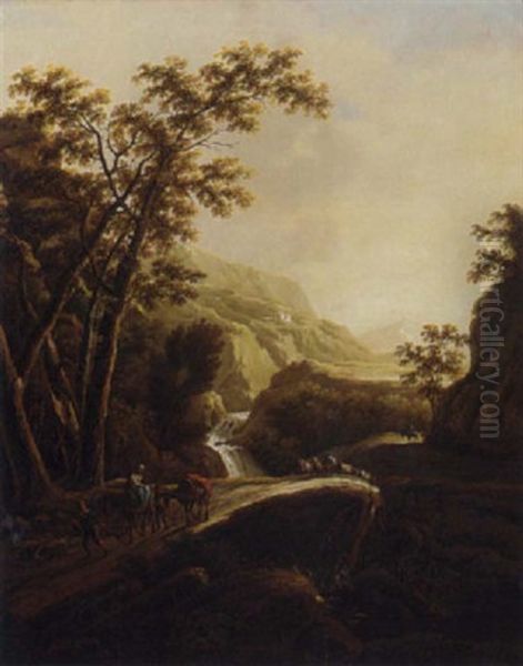An Italianate Wooded Landscape With Travellers On A Path - view 1