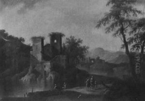 Sudliche Landschaft Mit Ruinen Und Figurenstaffage