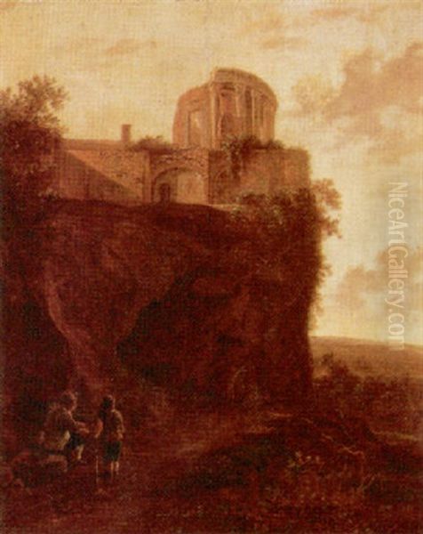 Landscape With Travellers Resting On A Path Beneath The Temple Of Sybils, Tivoli - view 1