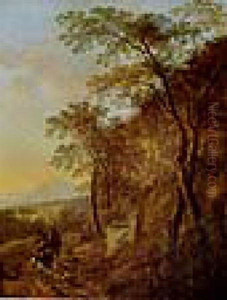 Sudliche, Bewaldete Gebirgslandschaft Mit Hirten Und Herde - view 1