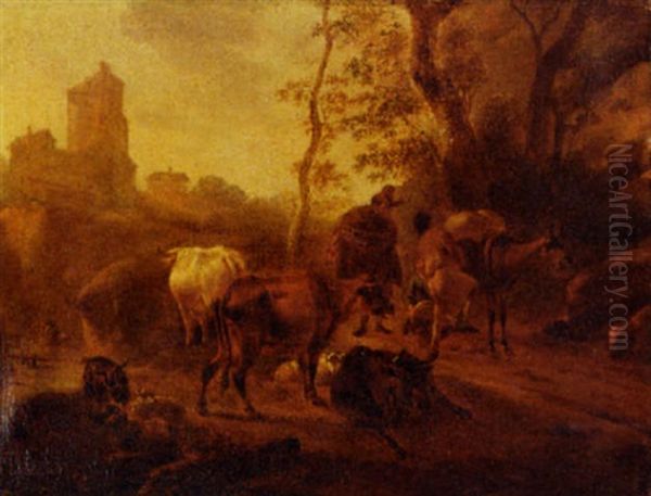 Travellers And A Drover On A Wooded Path - view 1