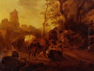 Travellers And A Drover On A Wooded Path by Jan Both