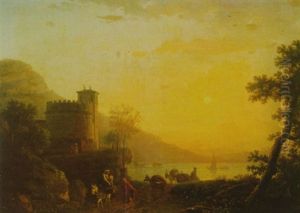 Travelers In A Coastal Landscape At Sunset by Jan Both
