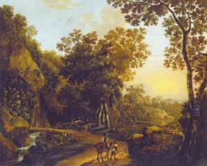 A Wooded Landscape With Travellers On A Track by Jan Both