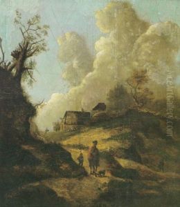 A Country Scene With A Traveller On Horseback And A Boy And Dog On A Path by Jan Both
