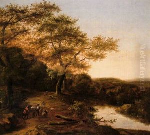 A Wooded Landscape With A Herdsman By A River