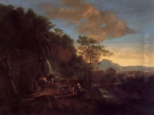 A Mountainous Landscape With Travellers On A Path by Jan Both