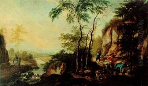 Italienskt Bergslandskap Med Resande Sallskap