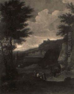 A Capriccio Landscape With Travellers In Foreground And Ruins Beyond by Jan Both