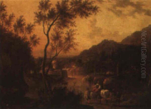 Italianate River Landscape With Travellers On A Path - view 1