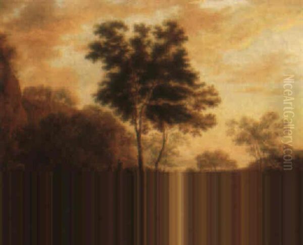 Italianate Wooded Landscape With Travellers And Their Donkeys On A Path - view 1