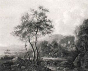 A Rocky Woodland Path With A Rider And Two Companions With A Dog by Jan Both