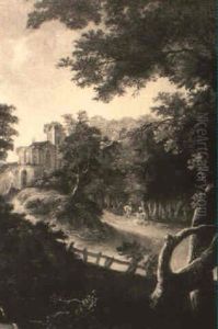 A Wooded Landscape With A Rider Near Classical Ruins by Jan Both