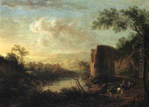 Paesaggio Fluviale Con Rudere, Figure A Cavallo E Armento
