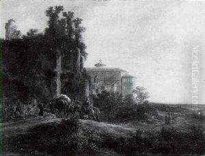 Travellers On A Path In An Italianate Landscape With Classical Ruins by Jan Both