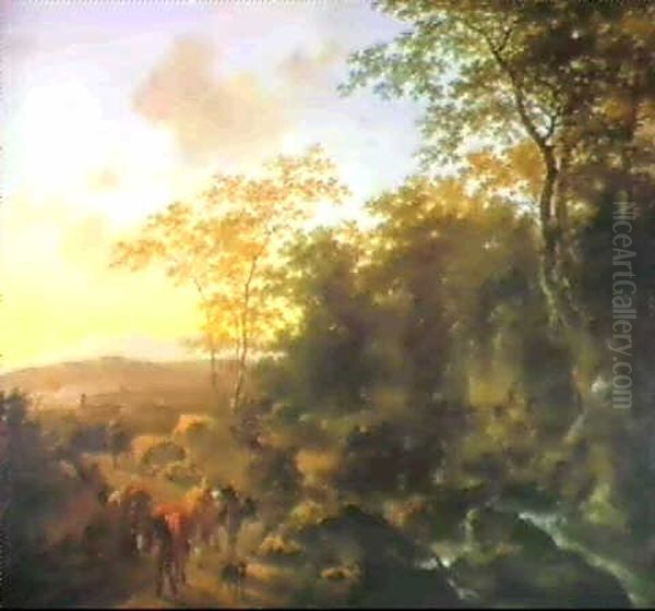 Italianate Landscape With Drovers And Mules On A Path Beside A Torrent - view 1