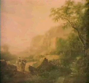 Two Italianate Panoramas With Travellers: Peasants With     Donkeys And Cattle Resting; And Peasants & Donkeys On Route