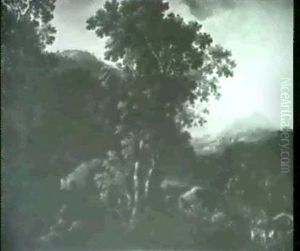 Waldlandschaft Mit Steg Und Staffagen