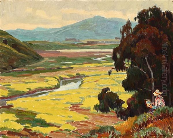 Mustard Fields, Morro Bay, Jessie Arms Botke At Her Easel - view 1