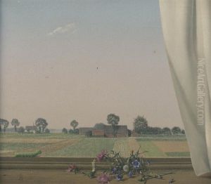 Lower Rhine Landscape With Field Flowers And Caterpillar (view From The Studio) by Herbert Boettger