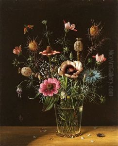Blumenstilleben Mit Fliege Und Falter by Herbert Boettger