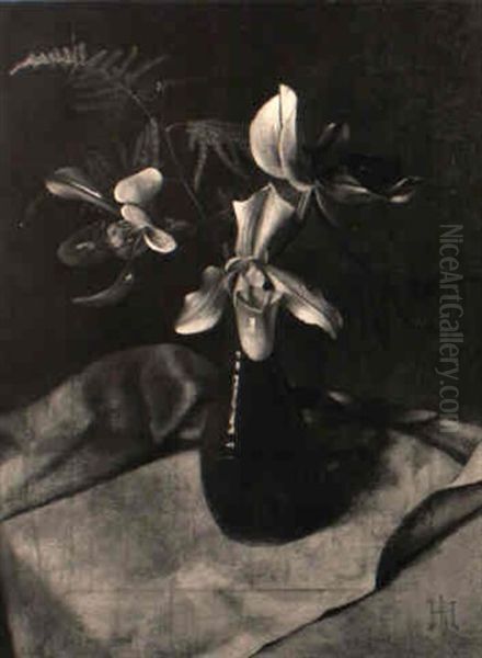 Stilleben (blaue Vase Mit Orchideen Und Farn) - view 1