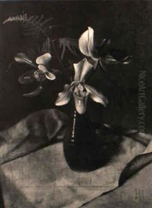 Stilleben (blaue Vase Mit Orchideen Und Farn)