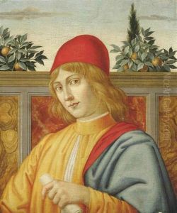 Portrait Of A Young Man, Bust-length, Possibly Piero Lorenzo De Medici (1492-1519, In A Yellow Cloak And Red Hat, A Scroll In His Left Hand by Sandro Botticelli