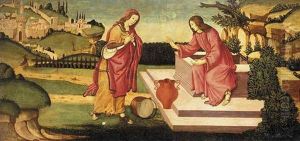 Christ And The Woman Of Samaria At The Well by Sandro Botticelli
