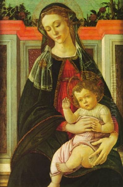 Madonna And Child Seated In A Marble Niche With Roses Growing Behind - view 1