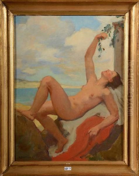 Femme Nue Allongee Sur Une Terrasse En Bord De Mer - view 1