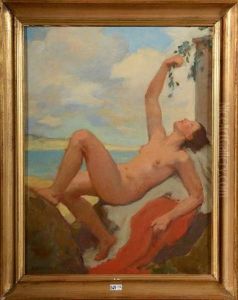 Femme Nue Allongee Sur Une Terrasse En Bord De Mer