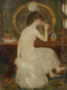 Femme A Sa Toilette Humant Une Rose Femme A Sa Toilette Humant Une Rose