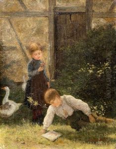 Kinder Auf Der Wiese by Oskar Boettjer