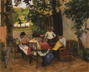 (delutani Piheno) Varro Nok - Women Embroidering, Afternoon Rest by Jozsef Bottlik