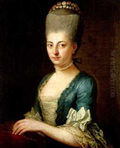 Bildnis Einer Dame Im Blauen Gewand, Hoher Gepuderter Perucke Und Perlenkette by Wilhelm Boettner