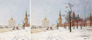 En Bas Du Kremlin - La Moscova, Dans Le Fond La Cathedrale Saint-sauveur by Paul Louis Bouchard