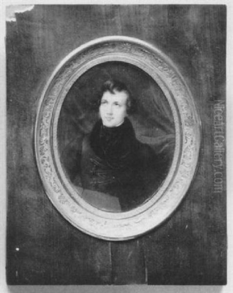 Portrait Of The Pianist Joseph Alfred Quidant, In Black Coat With Black Cord Frogging And Black Stock, Red Curtain Background - view 1
