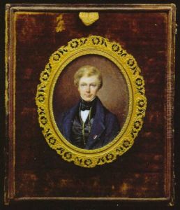 Portrait Of Alden Bradford Weston, In Blue Coat, Black Waistcoat, White Shirt And Black Cravat, Wearing A Gold Watch Chain by Etienne Bouchardy