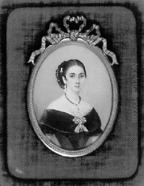 Portrait Of A Lady In Pink And White Low-cut Dress - view 1