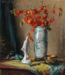 Still Life With Japanese Vase And Figurine by Arnulf De Bouche