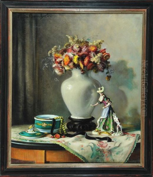 Stillleben Mit Blumenvase Und Porzellanfigur - view 1