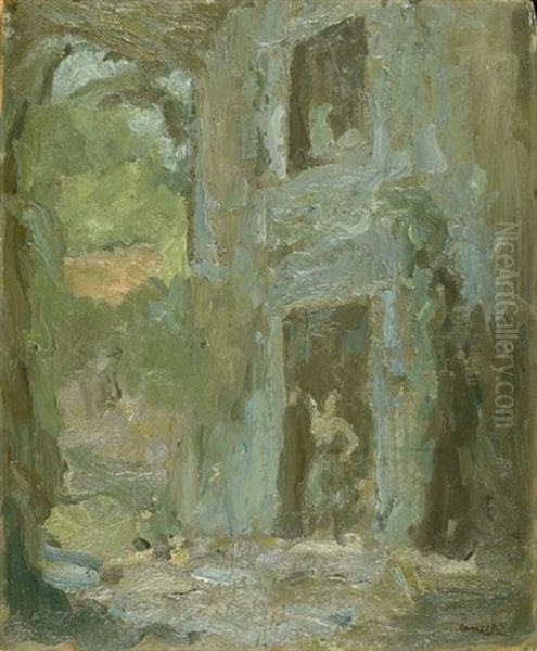 Femme Sur Le Seuil De Sa Maison - view 1
