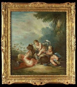 Spielende Kinder Mit Ziege In Landschaft by Francois Boucher the Younger