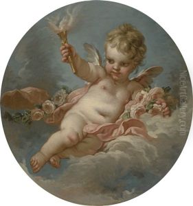 Putto On A Cloud, Holding A Torch by Francois Boucher