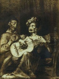 Mujer Con Guitarra by Leonardo Alenza Y Nieto