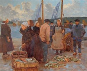 Le Marche Aux Poissons En Bretagne by Joseph Felix Bouchor