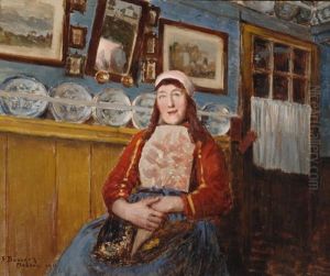 A Woman In Regional Dress In Marken by Joseph Felix Bouchor