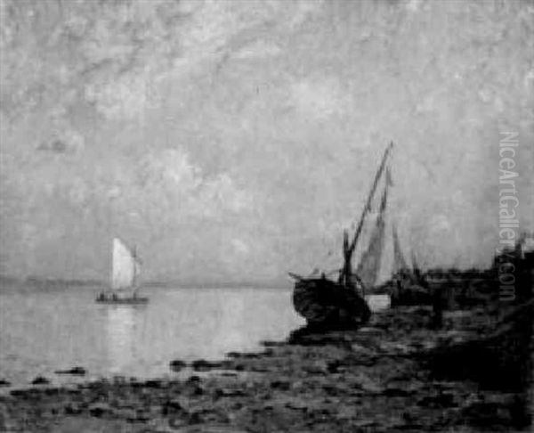 Boote Am Strand Bei Einem Hafen Im Abendrot - view 1